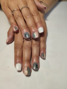 Gel ongles rongés et vsp blanc, rose, gris pailleté