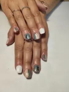 Gel ongles rongés et vsp blanc, rose, gris pailleté